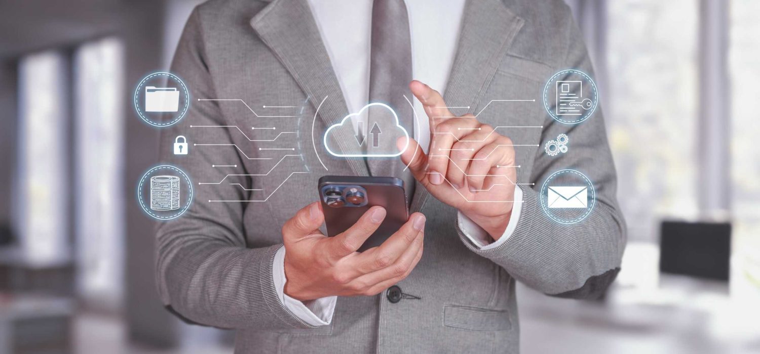 Businessman Enhancing Document Security and Accessibility with Cloud Technology